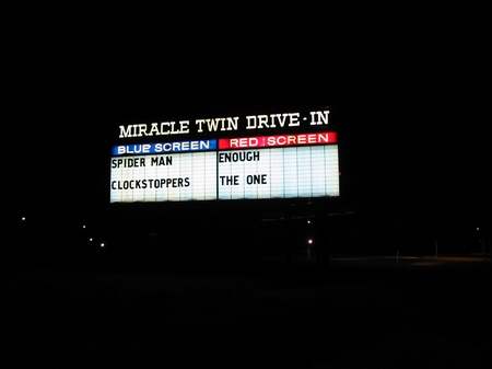 Miracle Twin Drive-In Theatre - MARQUEE AT NIGHT - PHOTO FROM WATER WINTER WONDERLAND